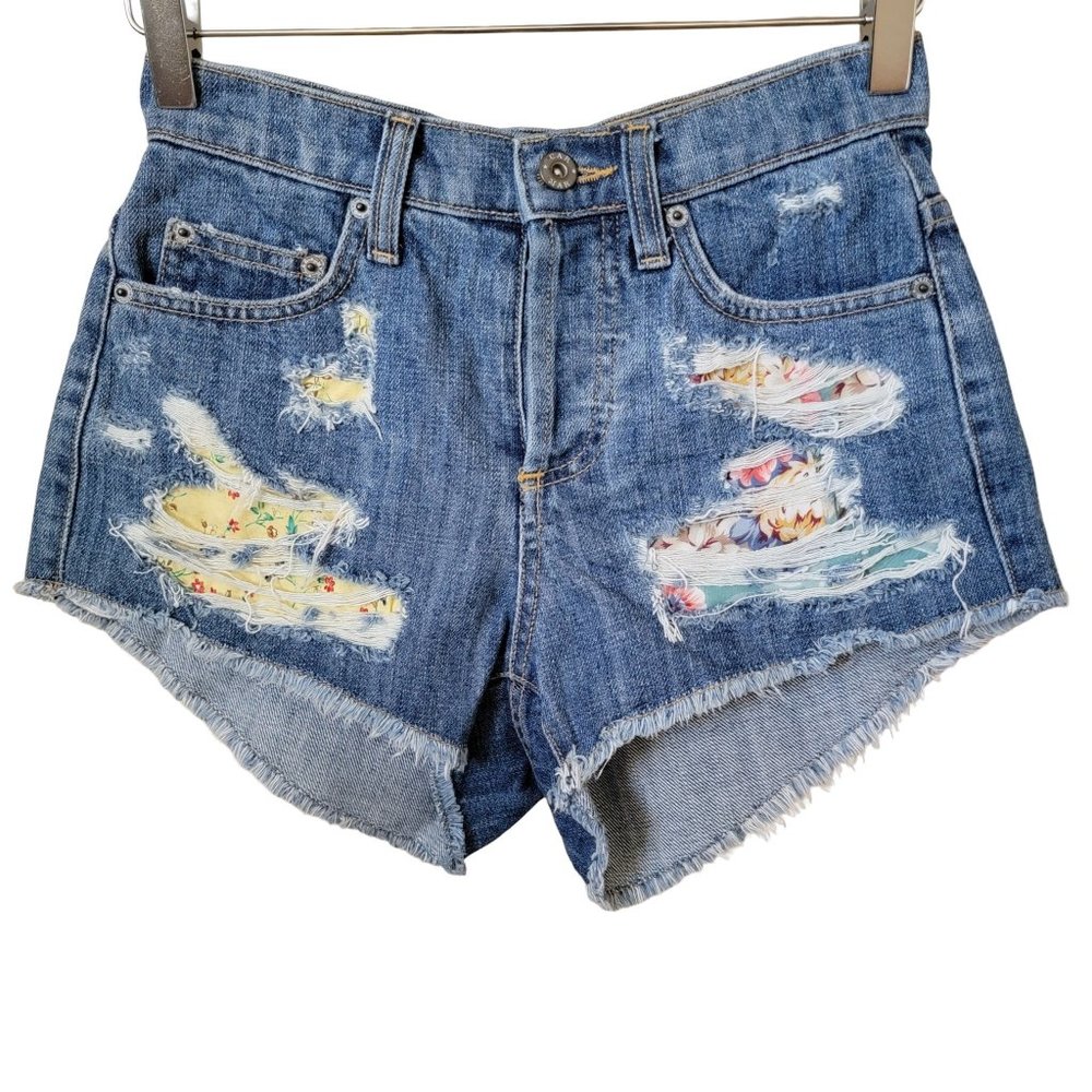 Carmar Distressed Floral Patchwork Cutoff Denim Jean Shorts